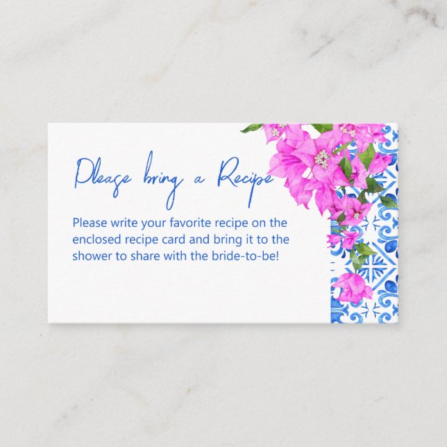 Blue Tiles Bougainvillea Mediterranean Recipe card (Front)
