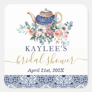 Blue tiles Bridal Shower tea favour sticker