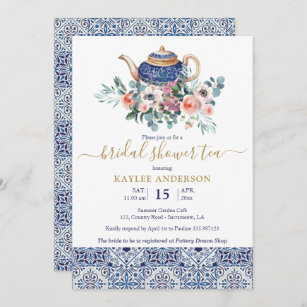  Blue tiles Bridal Shower tea invitation card