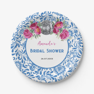 Blue Tiles Dancing Queen Disco Bridal Shower Paper Plate