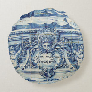 Blue tiles from Portugal Round Pillow