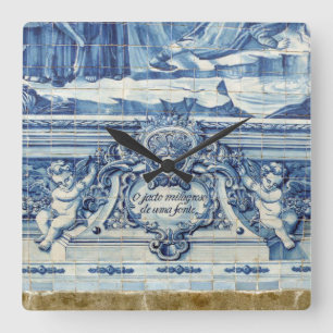 Blue tiles from Portugal Square Wall Clock