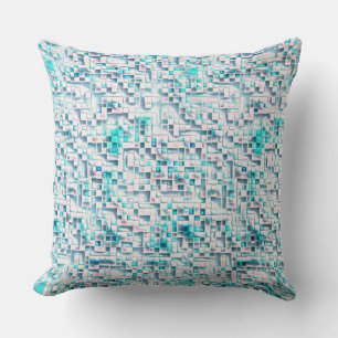 Blue tiles in textured rough style, mosaic square throw pillow