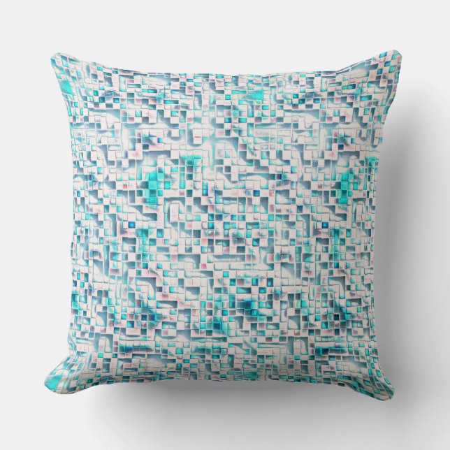 Blue tiles in textured rough style, mosaic square throw pillow (Front)