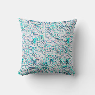 Blue tiles in textured rough style, mosaic square throw pillow