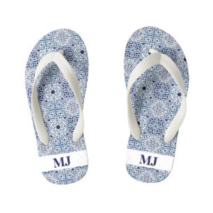 Blue tiles Initials Kid's Flip Flops