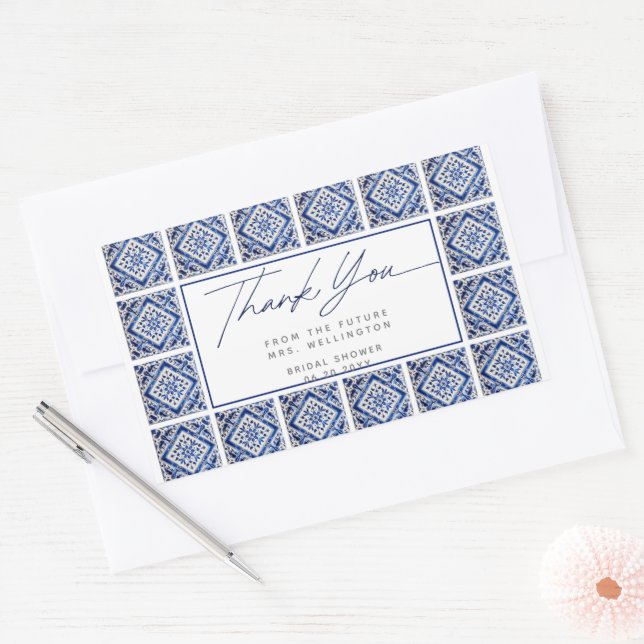 Blue Tiles Italian Mediterranean Bridal Shower Sticker (Envelope)