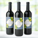Blue tiles lemon Amalfi bridal shower party custom Wine Label<br><div class="desc">Blue tiles lemon Amalfi Positano Mediterranean bridal shower party wine labels.</div>