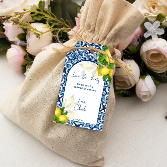 Blue tiles lemon Amalfi bridal shower thank you Gift Tags (Blue tiles lemon Amalfi bridal shower thank you Gift Tags)