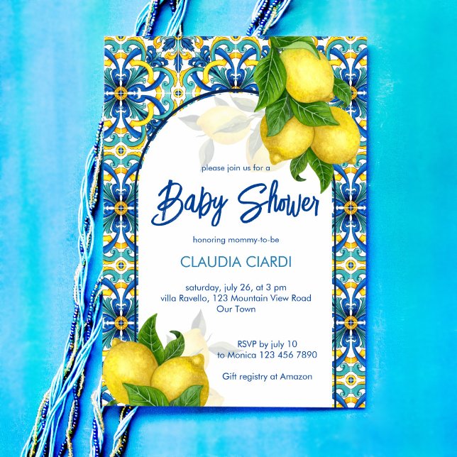 Blue tiles lemon Amalfi Positano baby shower  Invitation (Creator Uploaded)