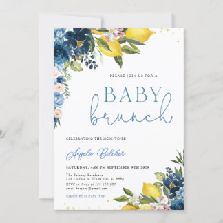 Blue Tiles Lemon Baby Shower Invitation