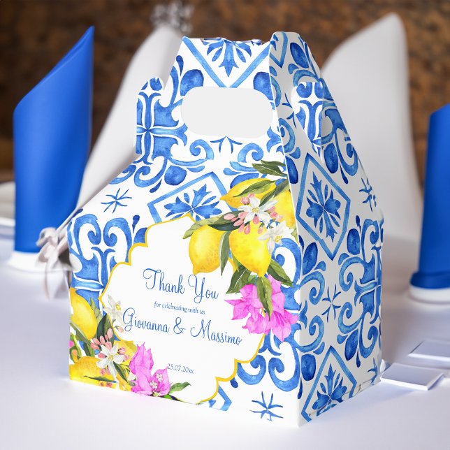 Blue tiles lemon Bougainvillea custom wedding gift Favor Box (Blue tiles lemon Bougainvillea custom wedding gift Favor Box)