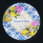 Blue tiles lemon Bougainvillea custom wedding Paper Plate<br><div class="desc">Blue tiles Bougainvillea  and lemon Amalfi Positano Mediterranean style custom wedding bridal shower personalized name paper plates,  personalized reception party decor.</div>
