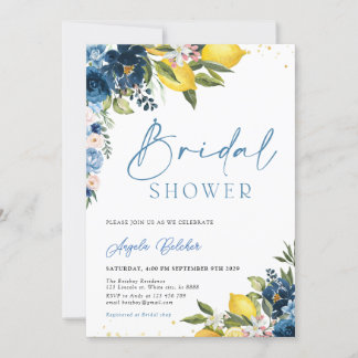 Blue Tiles Lemon Bridal Shower Invitation
