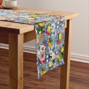 Blue tiles lemon Mediterranean Short Table Runner