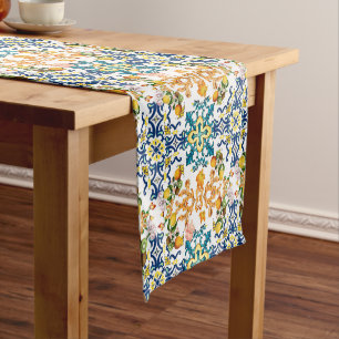 Blue tiles lemon Mediterranean Short Table Runner