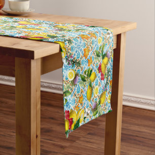 Blue tiles lemon Mediterranean Short Table Runner