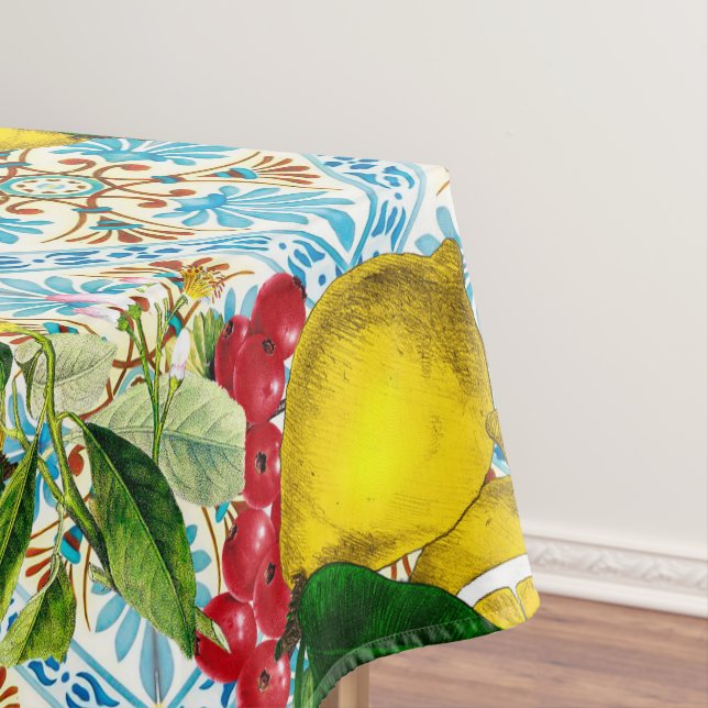 Blue tiles lemon Mediterranean Tablecloth (In Situ)