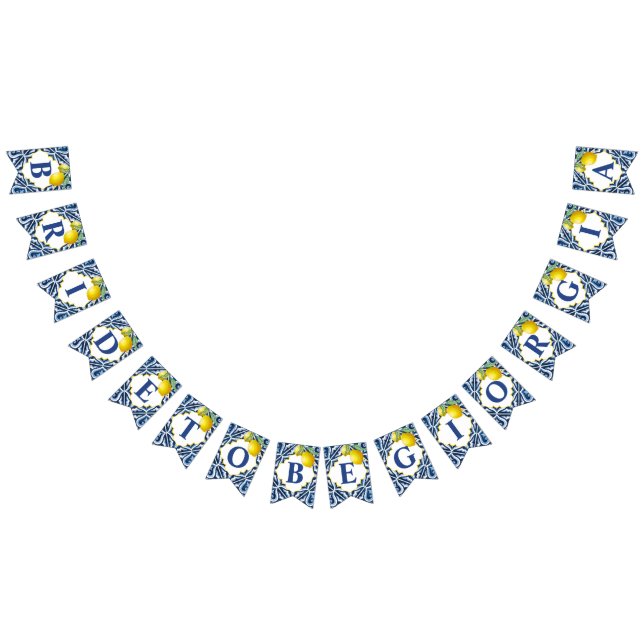 Blue tiles lemons Amalfi bride to be bridal shower Bunting Flags (All)