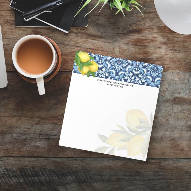 Blue tiles lemons Amalfi Positano personalized Notepad (Blue tiles and lemons personalized notepad Amalfi Positano Italian themed Majolica Mediterranean)