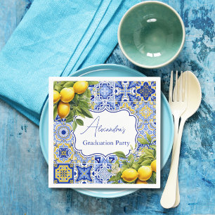 Blue tiles Lemons Graduation Napkin