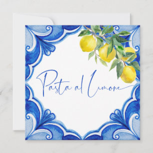 Blue tiles lemons Italian bridal shower Invitation