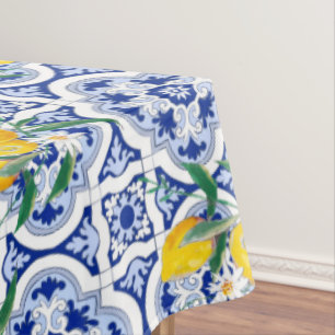 Blue tiles,lemons,majolica tablecloth