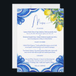 Blue tiles lemons vintage Italian menu card<br><div class="desc">Blue Maiolica tiles lemons Italian bridal shower wedding party menu card,  Mediterranean themed bridal shower citrus themed bridal shower party menu cards personalized dinner table decor</div>