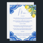 Blue tiles lemons vintage Italian menu card<br><div class="desc">Blue Maiolica tiles lemons Italian bridal shower wedding party menu card,  Mediterranean themed bridal shower citrus themed bridal shower party menu cards personalized dinner table decor</div>