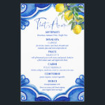 Blue tiles lemons vintage Italian menu card<br><div class="desc">Blue Maiolica tiles lemons Italian bridal shower wedding party menu card,  Mediterranean themed bridal shower citrus themed bridal shower party menu cards personalized dinner table decor</div>