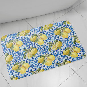 Blue Tiles Mediterranean Lemon Pattern Bath Mat