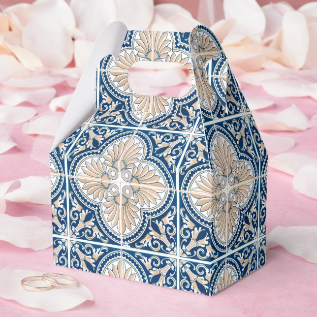 Blue Tiles Mediterranean Lemon Pattern Favor Box (Wedding)