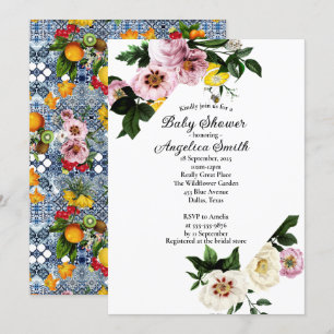 Blue tiles Mediterranean Pattern Baby Shower Invitation
