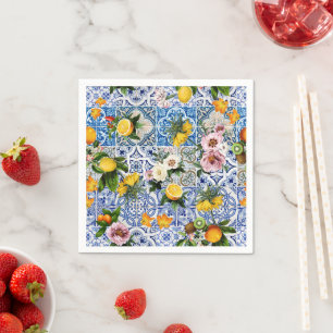 Blue Tiles Mediterranean Pattern Paper Napkin