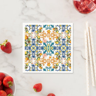 Blue Tiles Mediterranean Pattern Paper Napkin