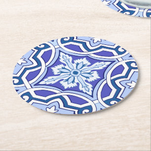 Blue tiles,Mediterranean tiles,majolica Round Paper Coaster