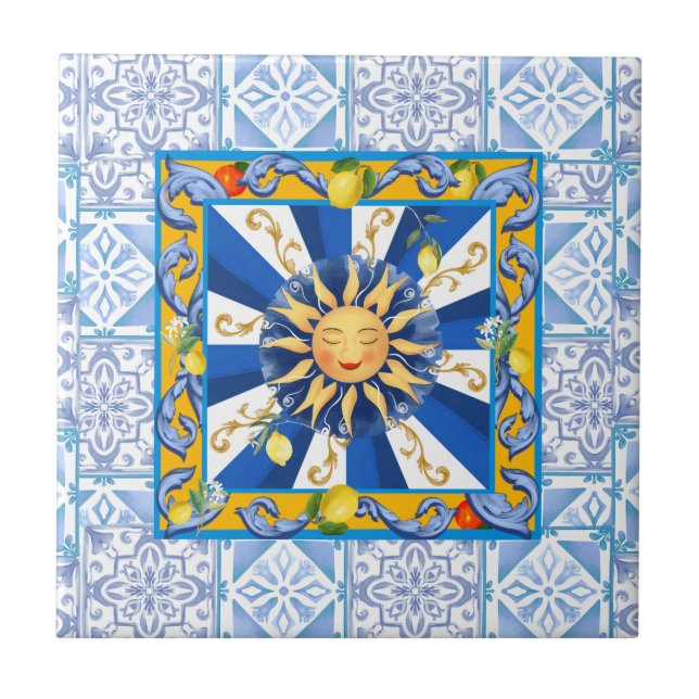 Blue tiles,mosaic,majolica,lemon, tile (Front)