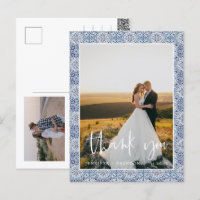 Blue tiles Thank you | Wedding Photo Postcard