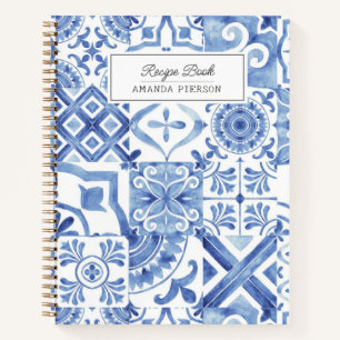 Blue Tiles Watercolor Personalized Notebook