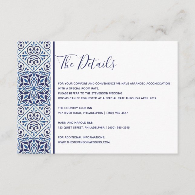 Blue tiles wedding details insert card (Front)