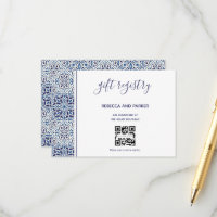 Blue tiles wedding Gift Registry QR code card