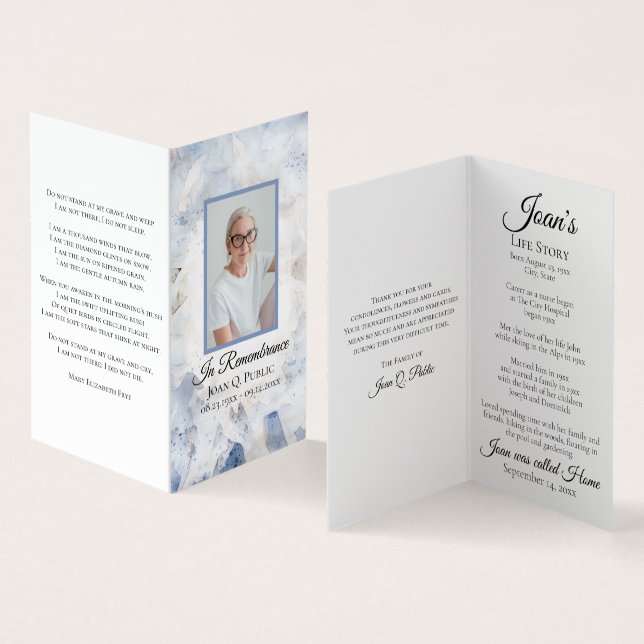 Blue Tint Carnation Floral Funeral Memorial Prayer Business Card (Inside and Outside)
