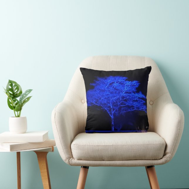 Blue Tinted Tree Throw Pillow (Chair)