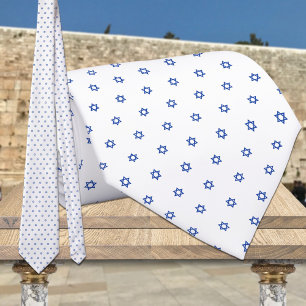 Blue Tiny Star Of David White Neck Tie