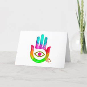 Blue Tipped Minimalist Hamsa Art Card 