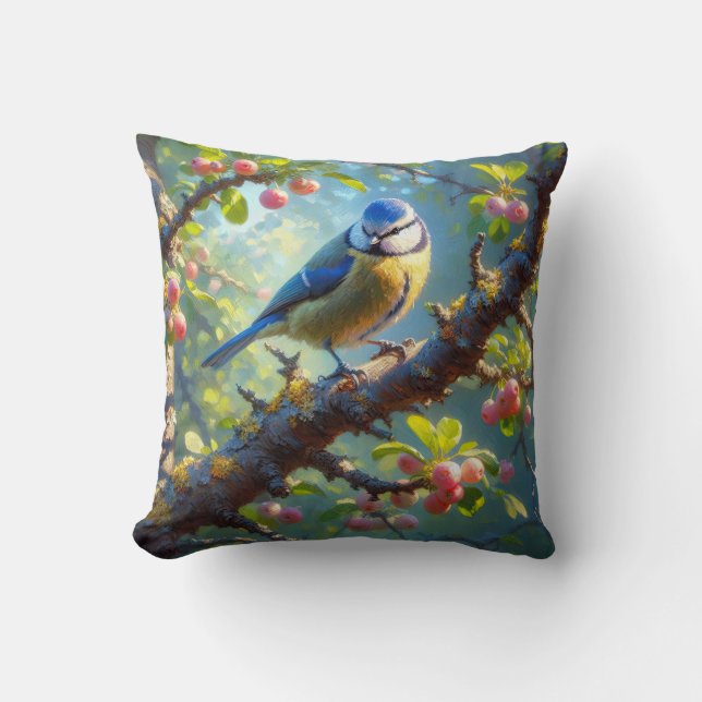 Blue Tit 1 Throw Pillow (Front)