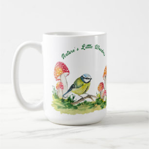 Blue Tit and Fly Agaric in a Forest Clearing Coffee Mug