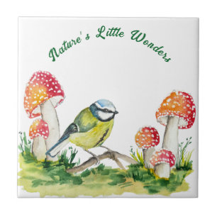 Blue Tit and Fly Agaric in a Forest Clearing Tile