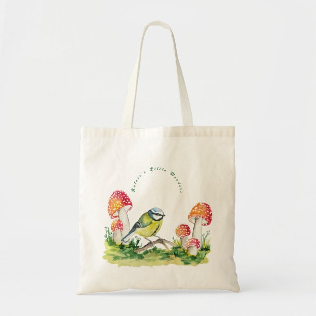 Blue Tit and Fly Agaric in a Forest Clearing Tote Bag (Front)