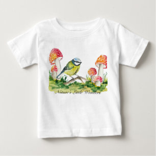 Blue Tit and Fly Agaric Watercolor Baby T-Shirt